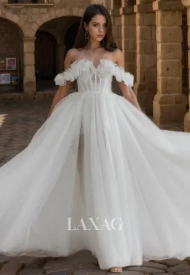 A-Linie Off Shoulder Tulle illsuion Elegant Wedding Dress