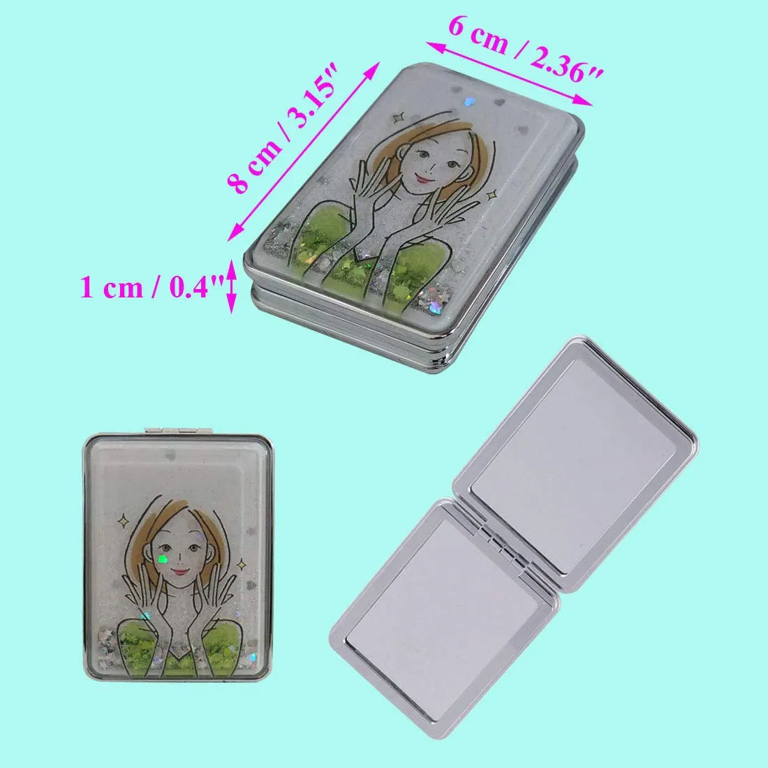 Beaufy Magnifying Travel Makeup Compact Mirror Bulk Handheld Small Mini Pocket Purse Mirrors Folding Portable - Dual Beauty Mirrors for Women - Beauty Girl Mixed Designs - 4 Pack