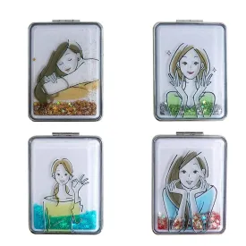 Beaufy Magnifying Travel Makeup Compact Mirror Bulk Handheld Small Mini Pocket Purse Mirrors Folding Portable - Dual Beauty Mirrors for Women - Beauty Girl Mixed Designs - 4 Pack