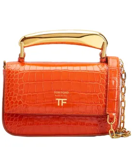 Bianca Croc Embossed Shoulder Bag in Mango