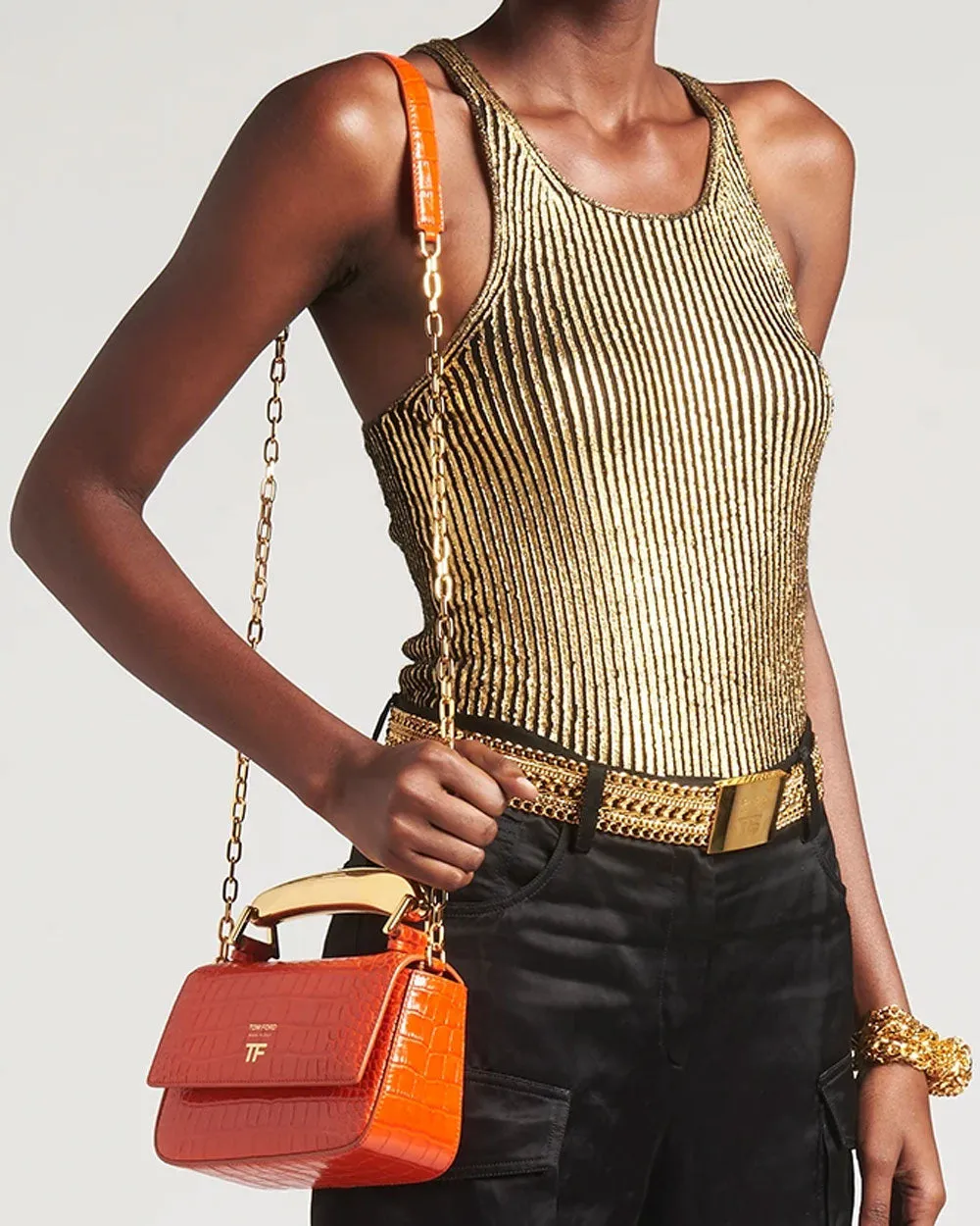 Bianca Croc Embossed Shoulder Bag in Mango