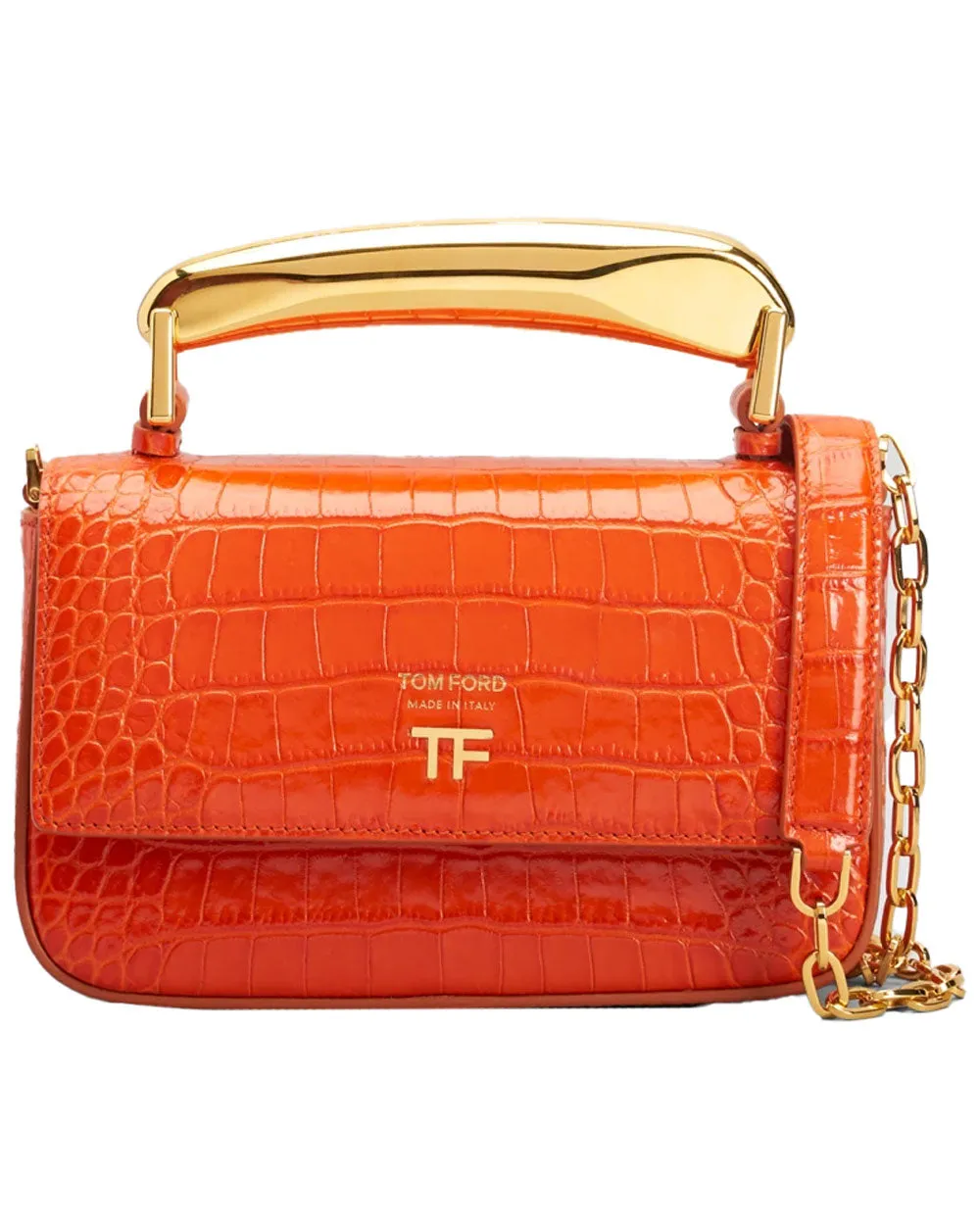 Bianca Croc Embossed Shoulder Bag in Mango