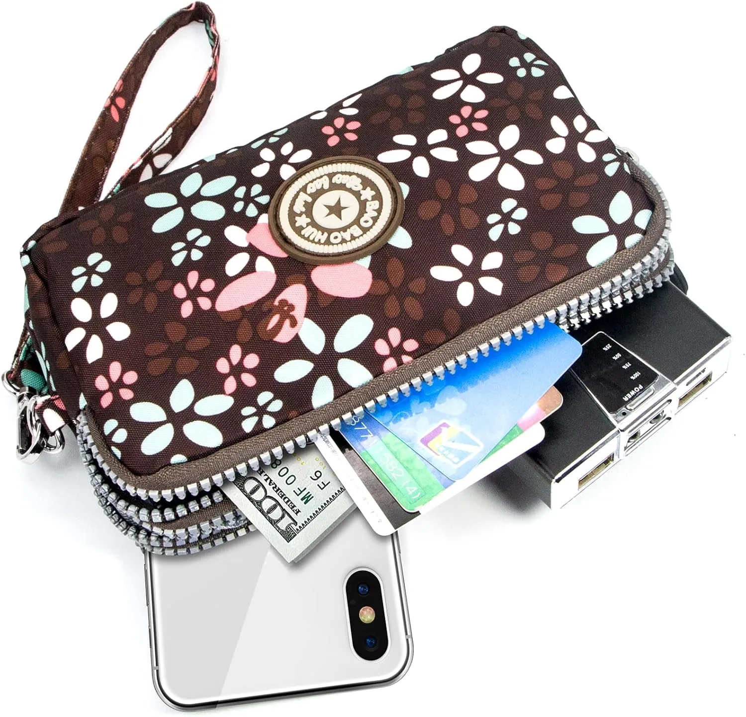 BIAOTIE Large Capacity Wristlet Wallet - Women Printed Nylon Waterproof Handbag Clutch Purse
