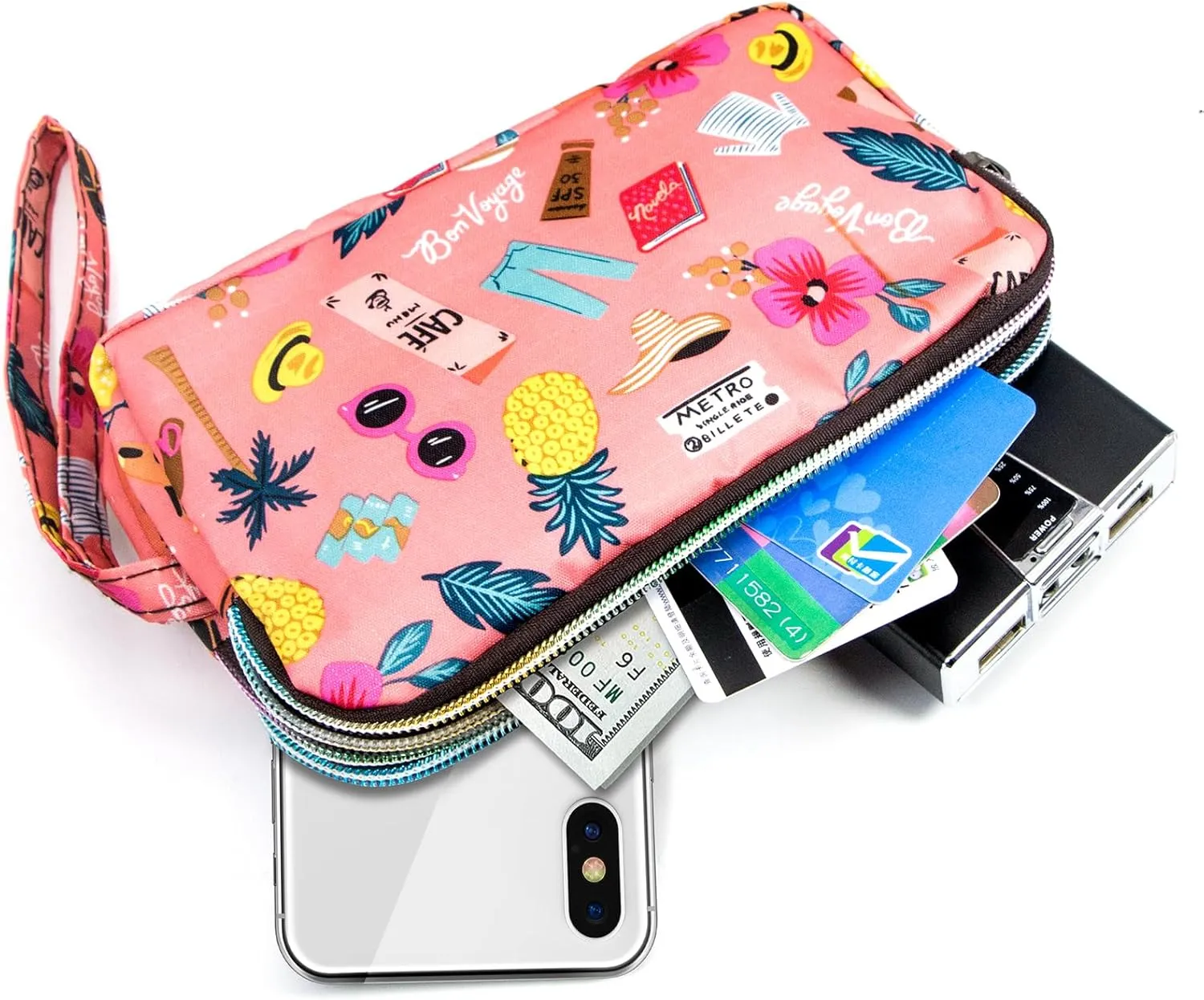BIAOTIE Large Capacity Wristlet Wallet - Women Printed Nylon Waterproof Handbag Clutch Purse