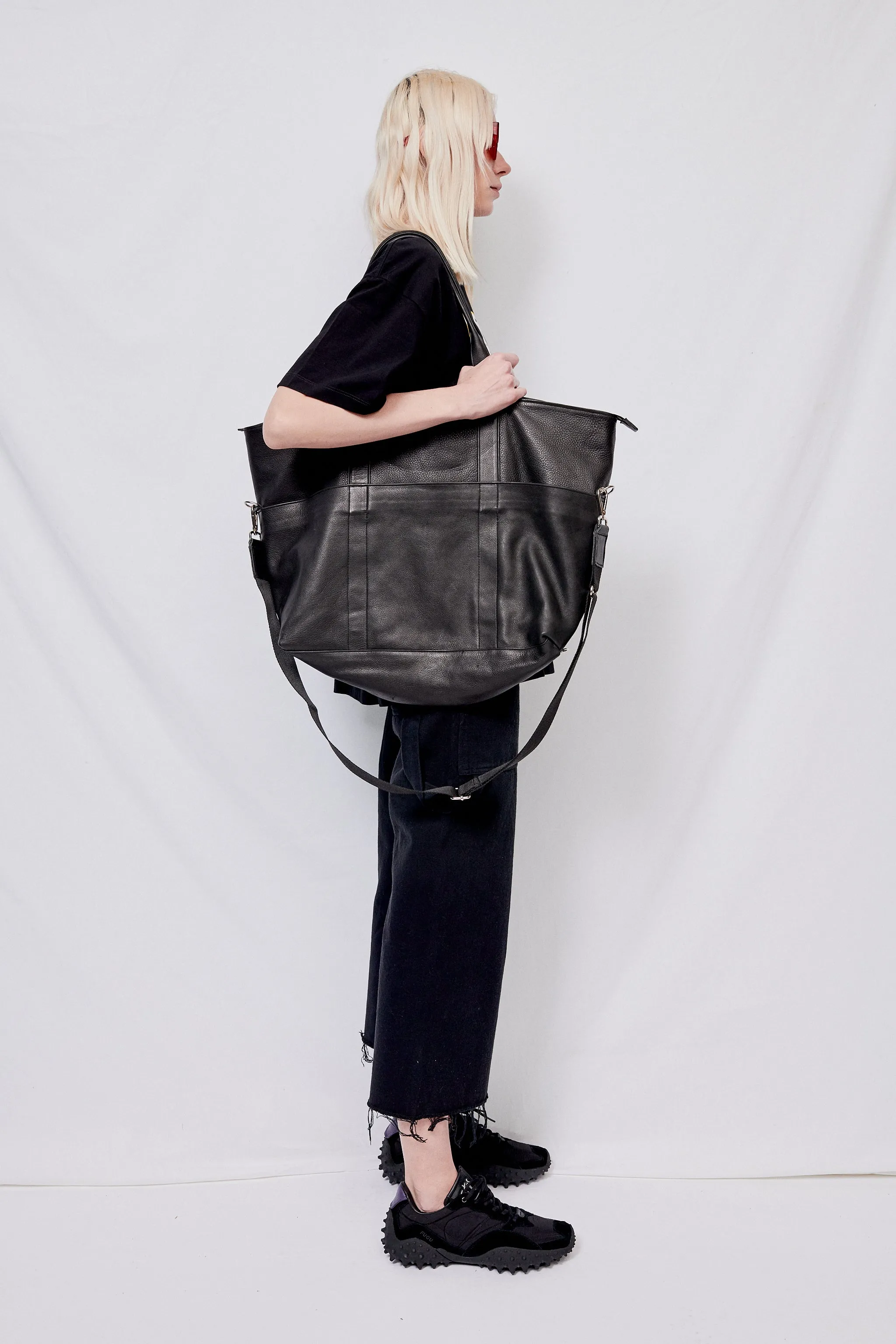 Black Leather Travel Tote