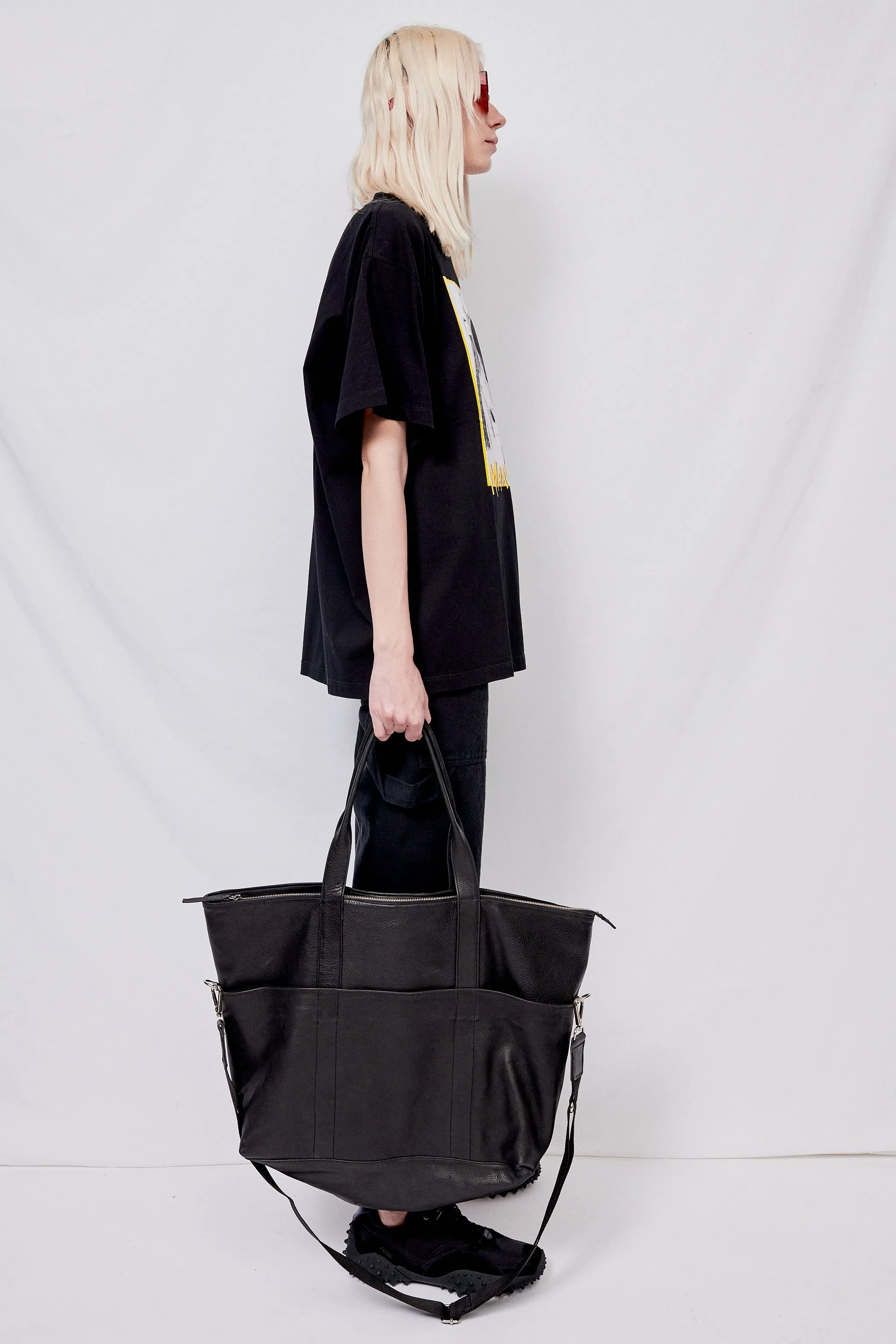 Black Leather Travel Tote
