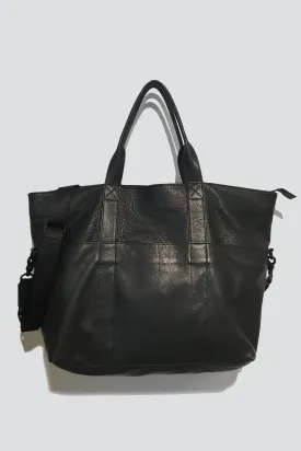 Black Leather Travel Tote