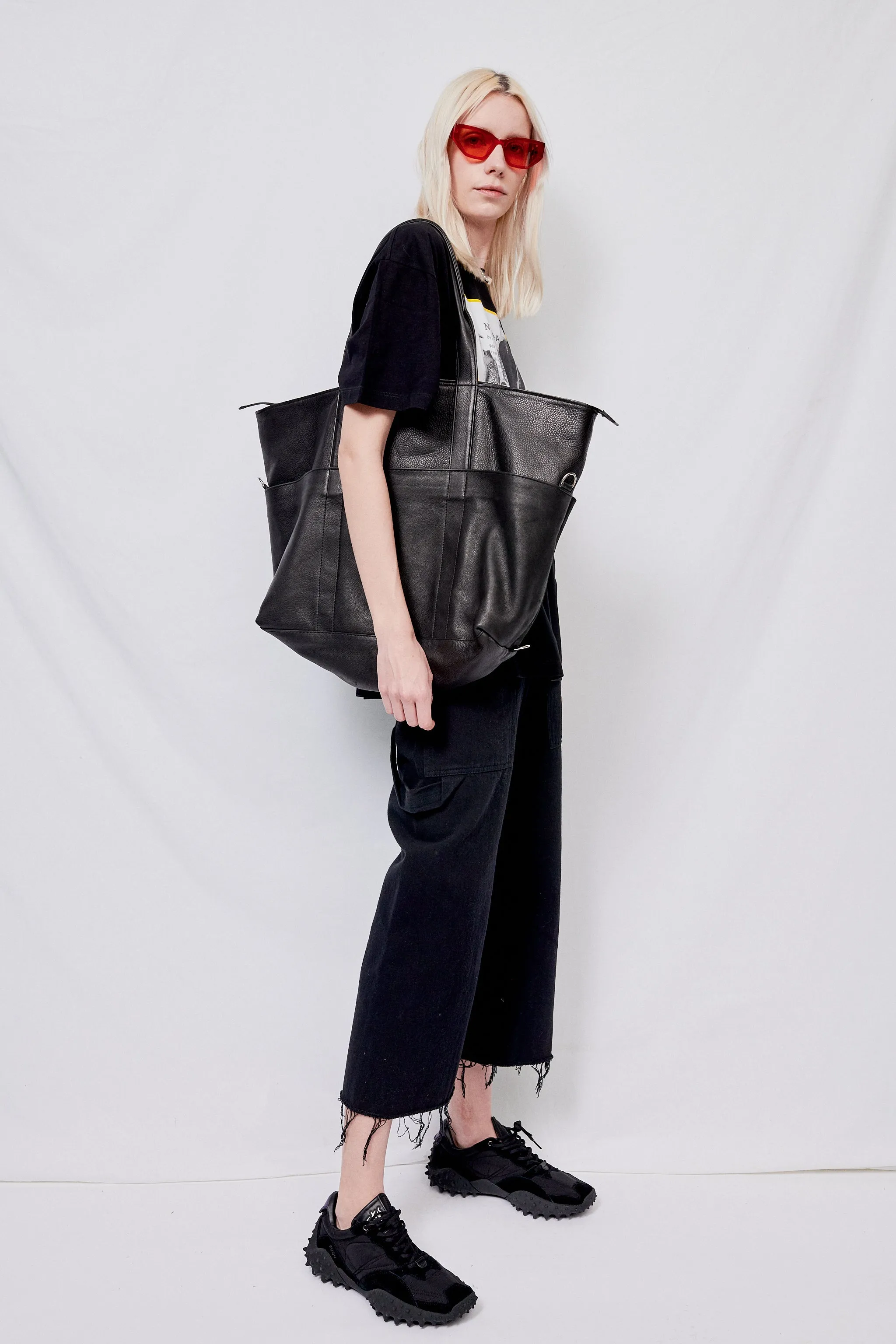 Black Leather Travel Tote