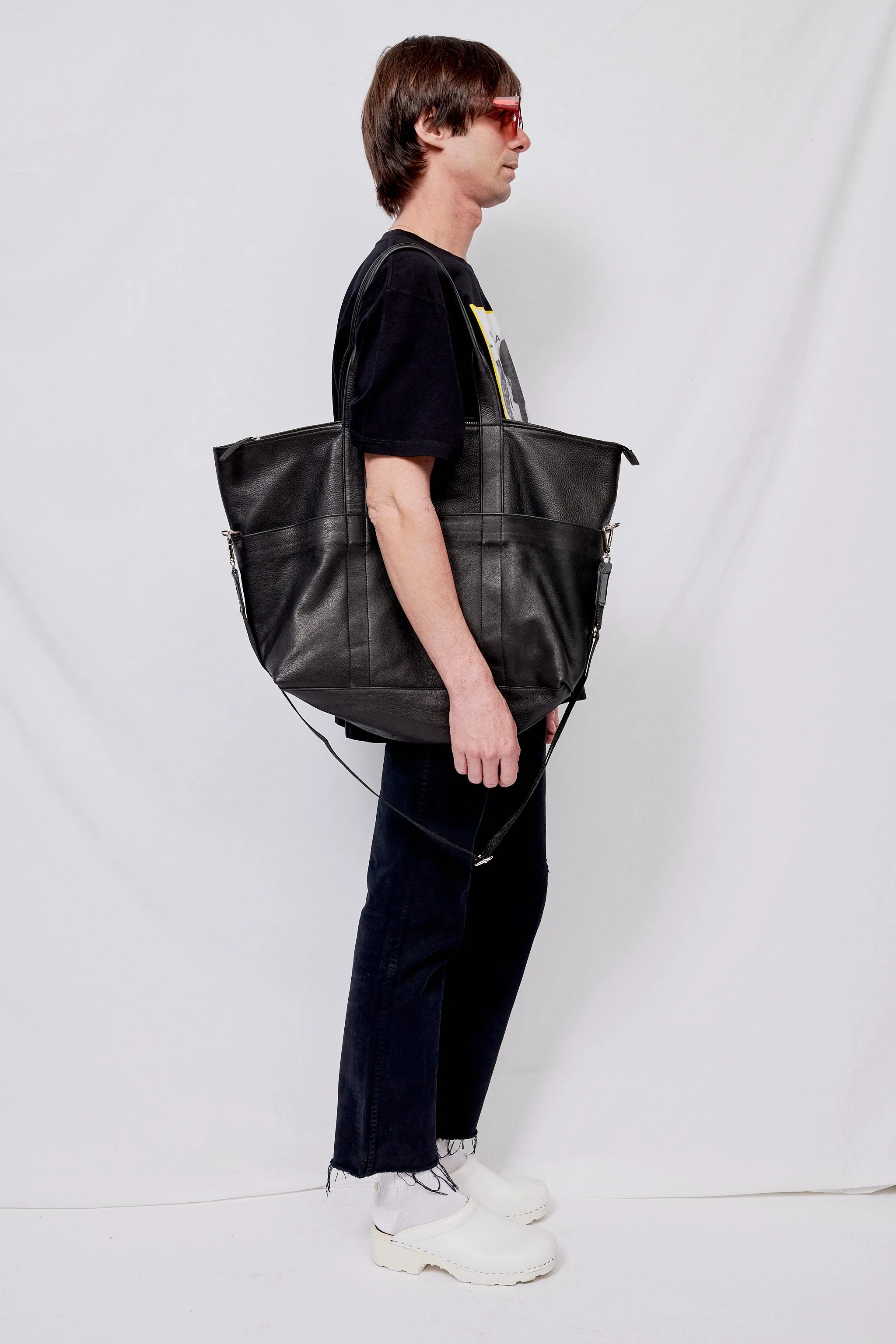 Black Leather Travel Tote