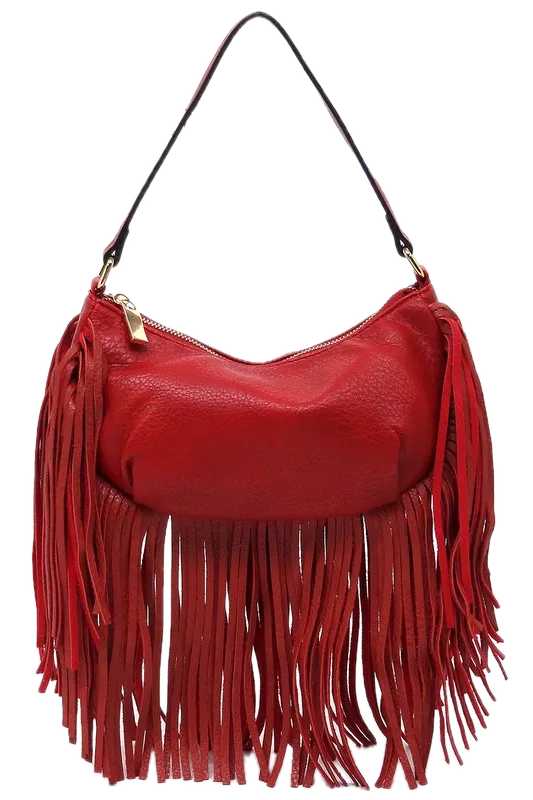 Bohemian Vegan Leather Fringe Hobo Bag