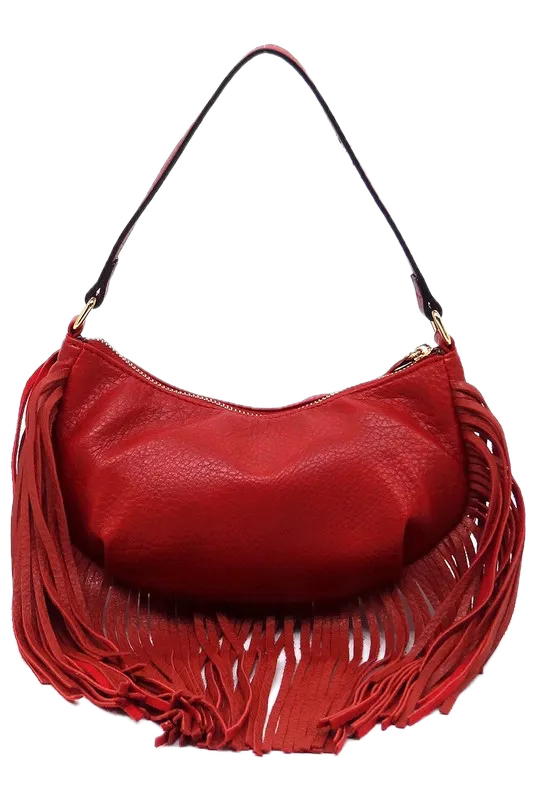 Bohemian Vegan Leather Fringe Hobo Bag