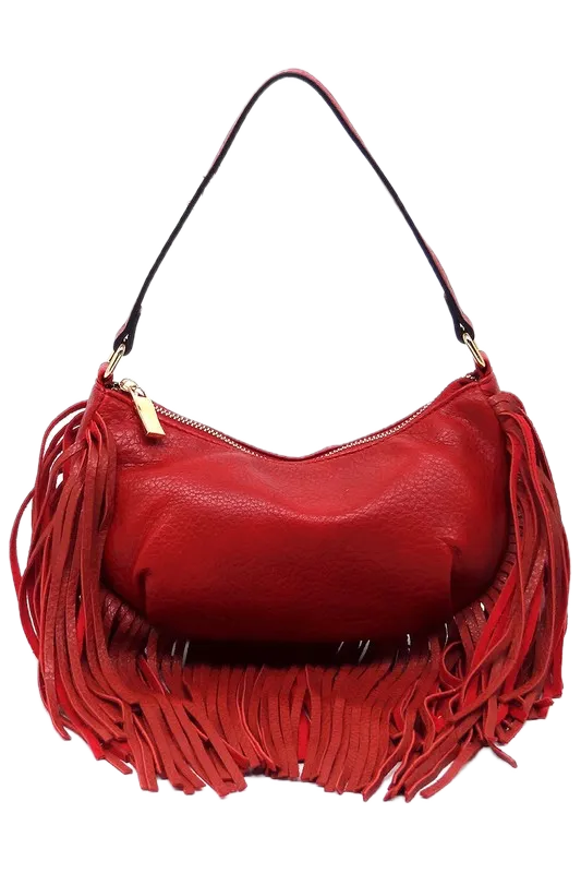 Bohemian Vegan Leather Fringe Hobo Bag
