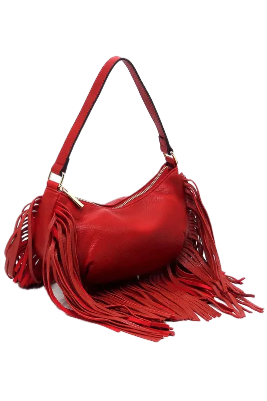 Bohemian Vegan Leather Fringe Hobo Bag