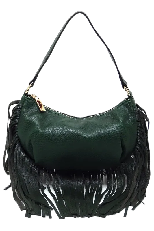 Bohemian Vegan Leather Fringe Hobo Bag