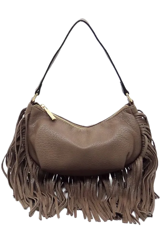 Bohemian Vegan Leather Fringe Hobo Bag
