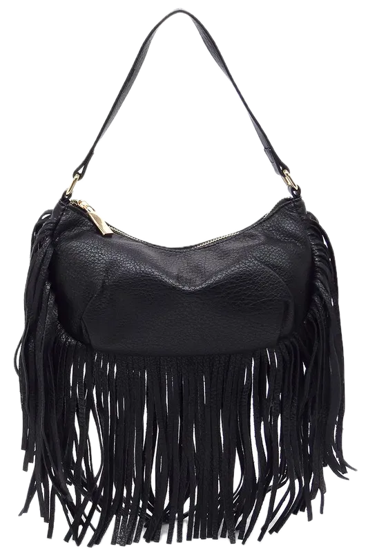Bohemian Vegan Leather Fringe Hobo Bag