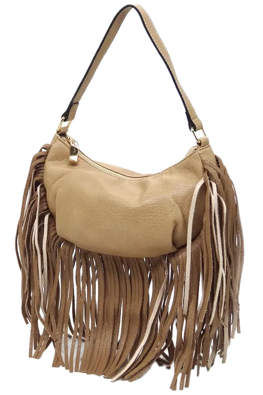 Bohemian Vegan Leather Fringe Hobo Bag
