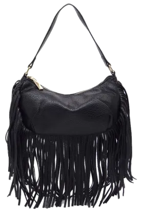 Bohemian Vegan Leather Fringe Hobo Bag