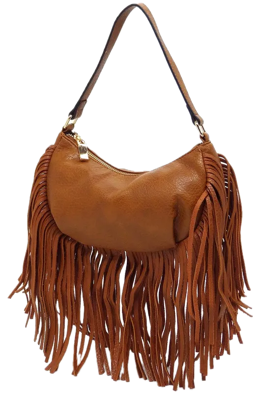 Bohemian Vegan Leather Fringe Hobo Bag