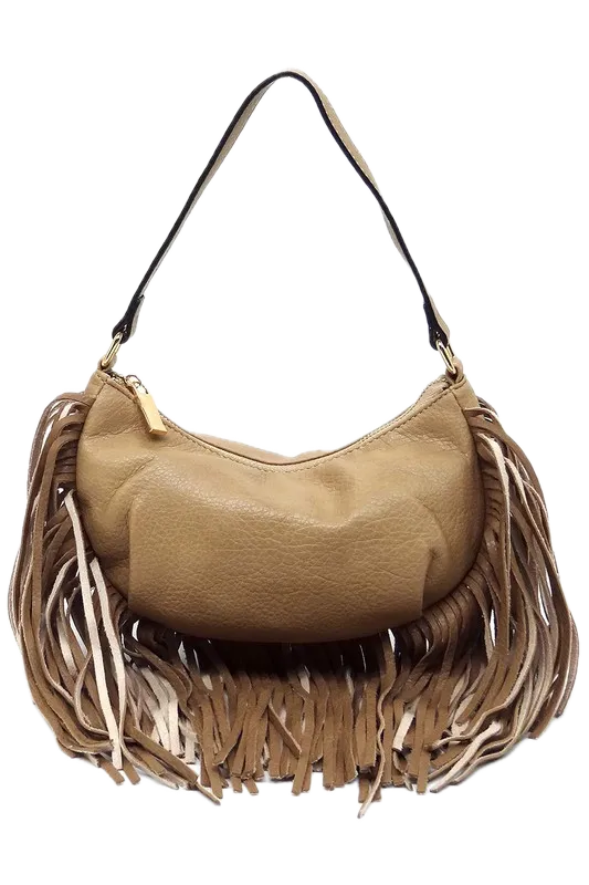 Bohemian Vegan Leather Fringe Hobo Bag