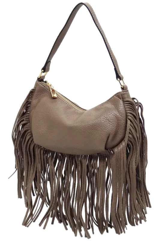 Bohemian Vegan Leather Fringe Hobo Bag