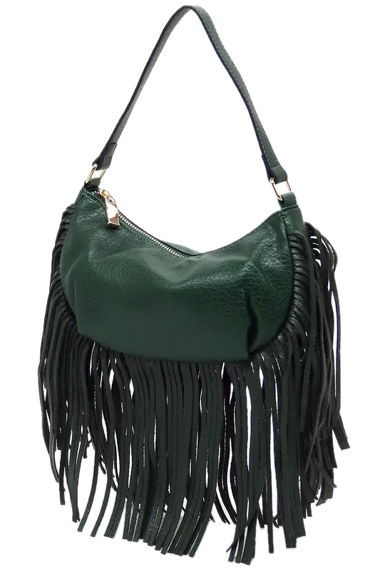Bohemian Vegan Leather Fringe Hobo Bag