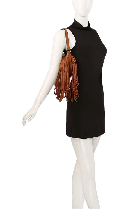 Bohemian Vegan Leather Fringe Hobo Bag