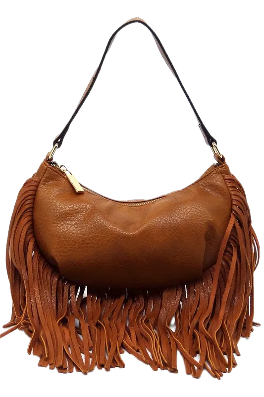 Bohemian Vegan Leather Fringe Hobo Bag