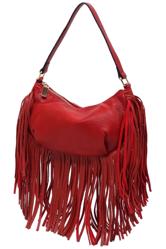Bohemian Vegan Leather Fringe Hobo Bag