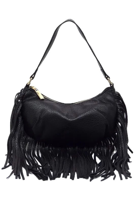 Bohemian Vegan Leather Fringe Hobo Bag