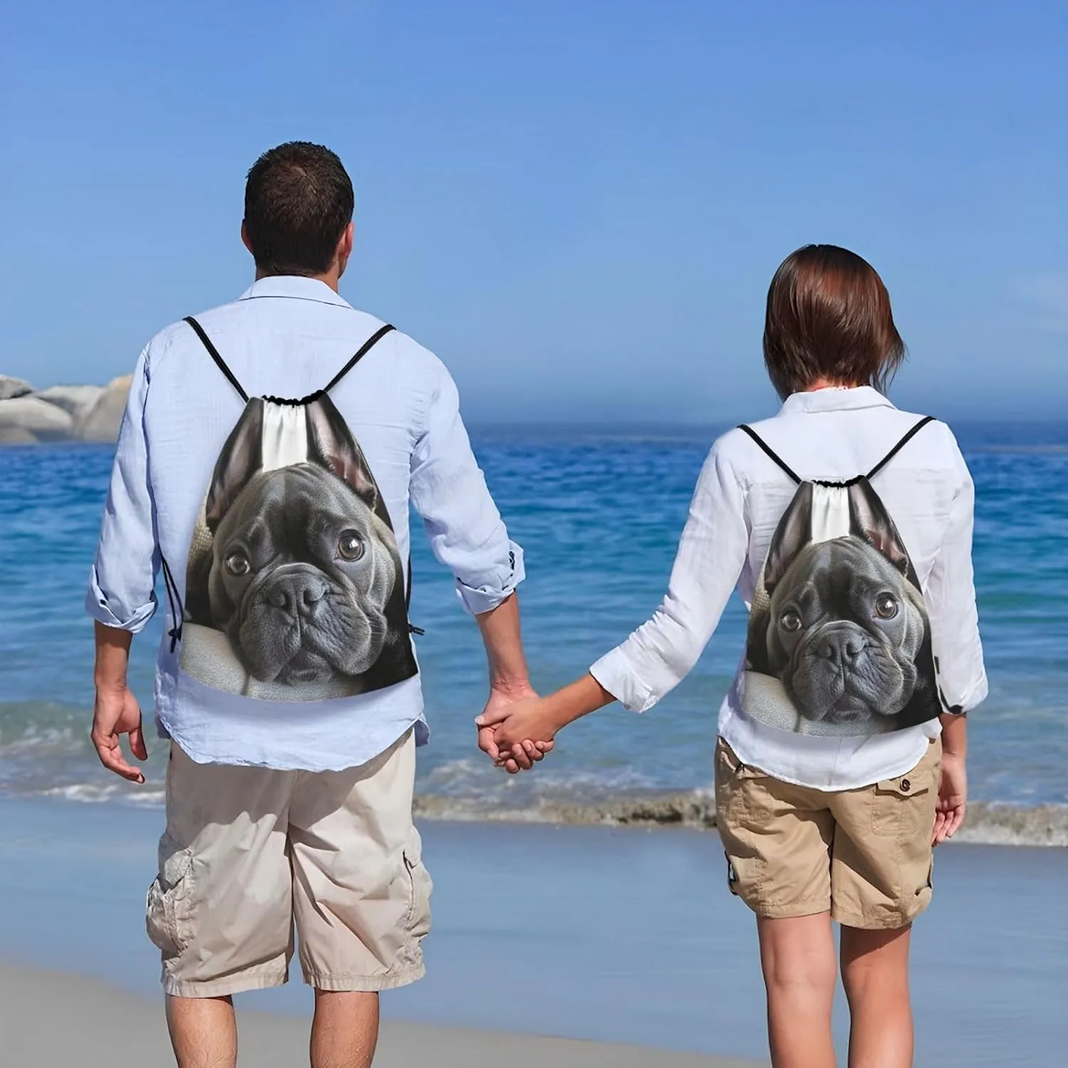 Boston Terrier Pattern Drawstring Backpack Bag - Sports Gym Sack For Women Men