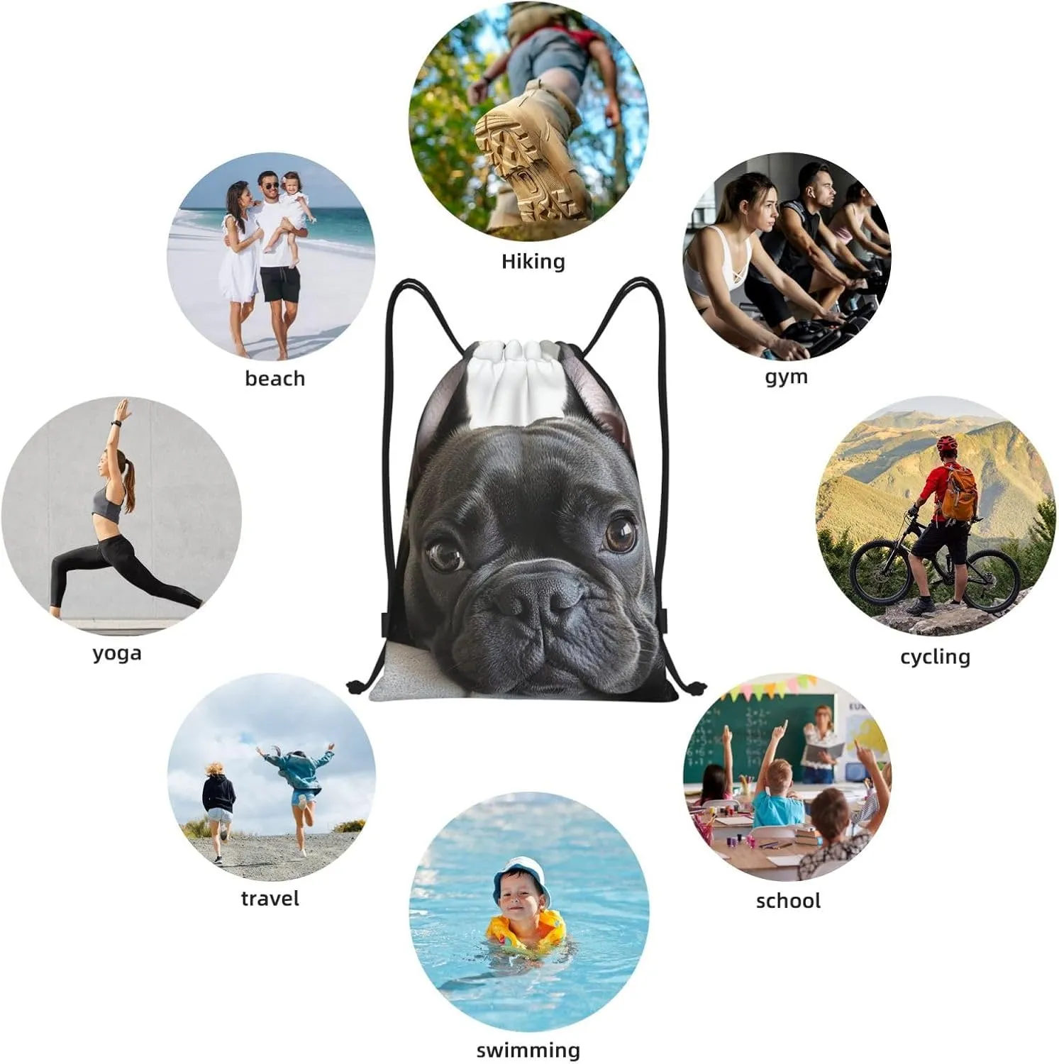 Boston Terrier Pattern Drawstring Backpack Bag - Sports Gym Sack For Women Men