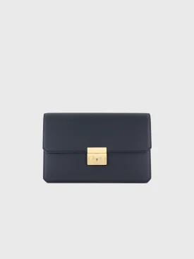 Calfskin Clutch Bag with Crocodile Details Blue Navy