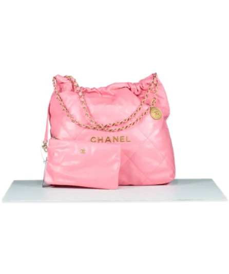 Chanel Coral Pink Calfskin Quilted 22 Bag With Pouch