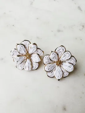 Flower Bomb Statement Stud Earrings-White