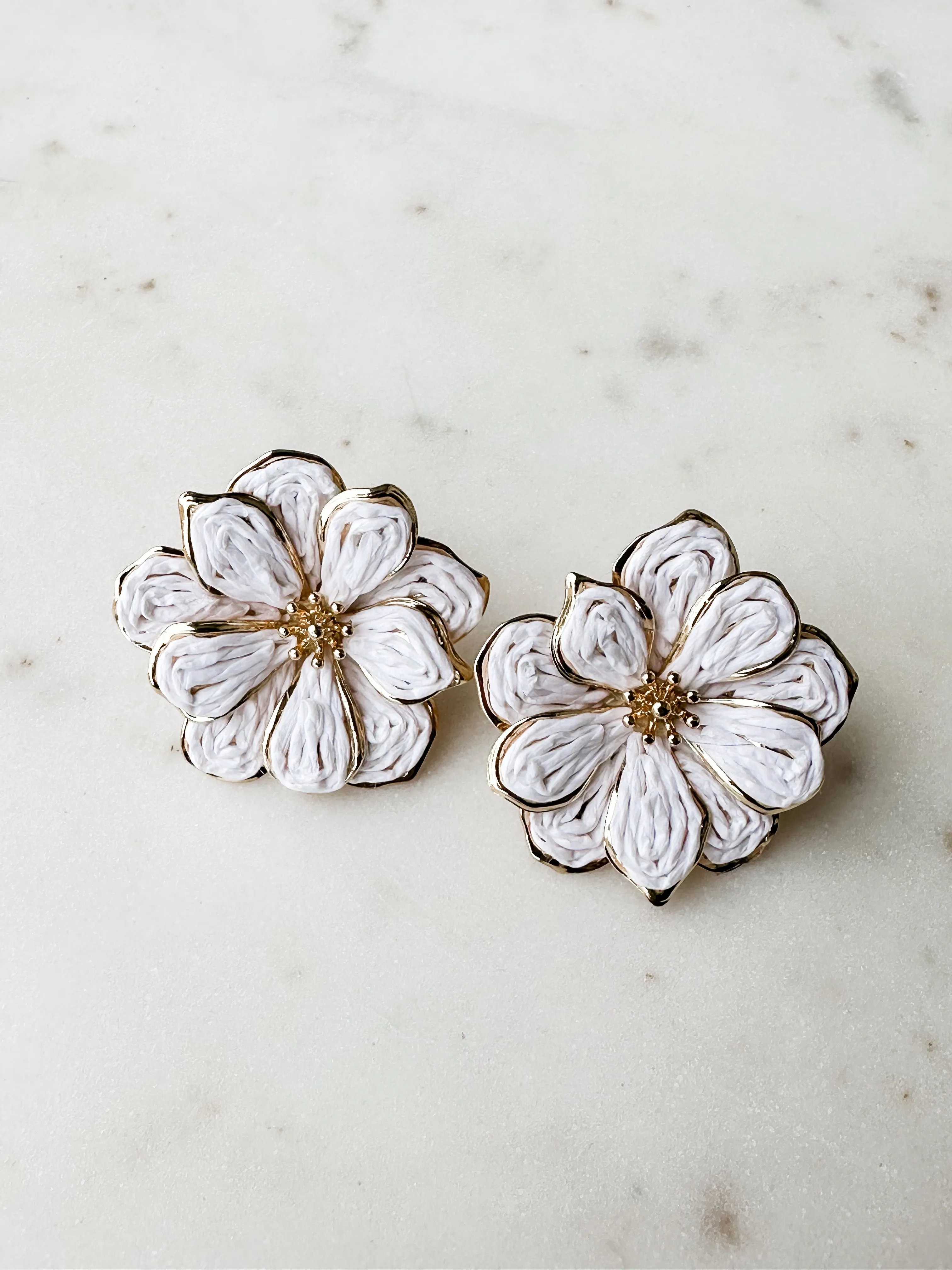 Flower Bomb Statement Stud Earrings-White