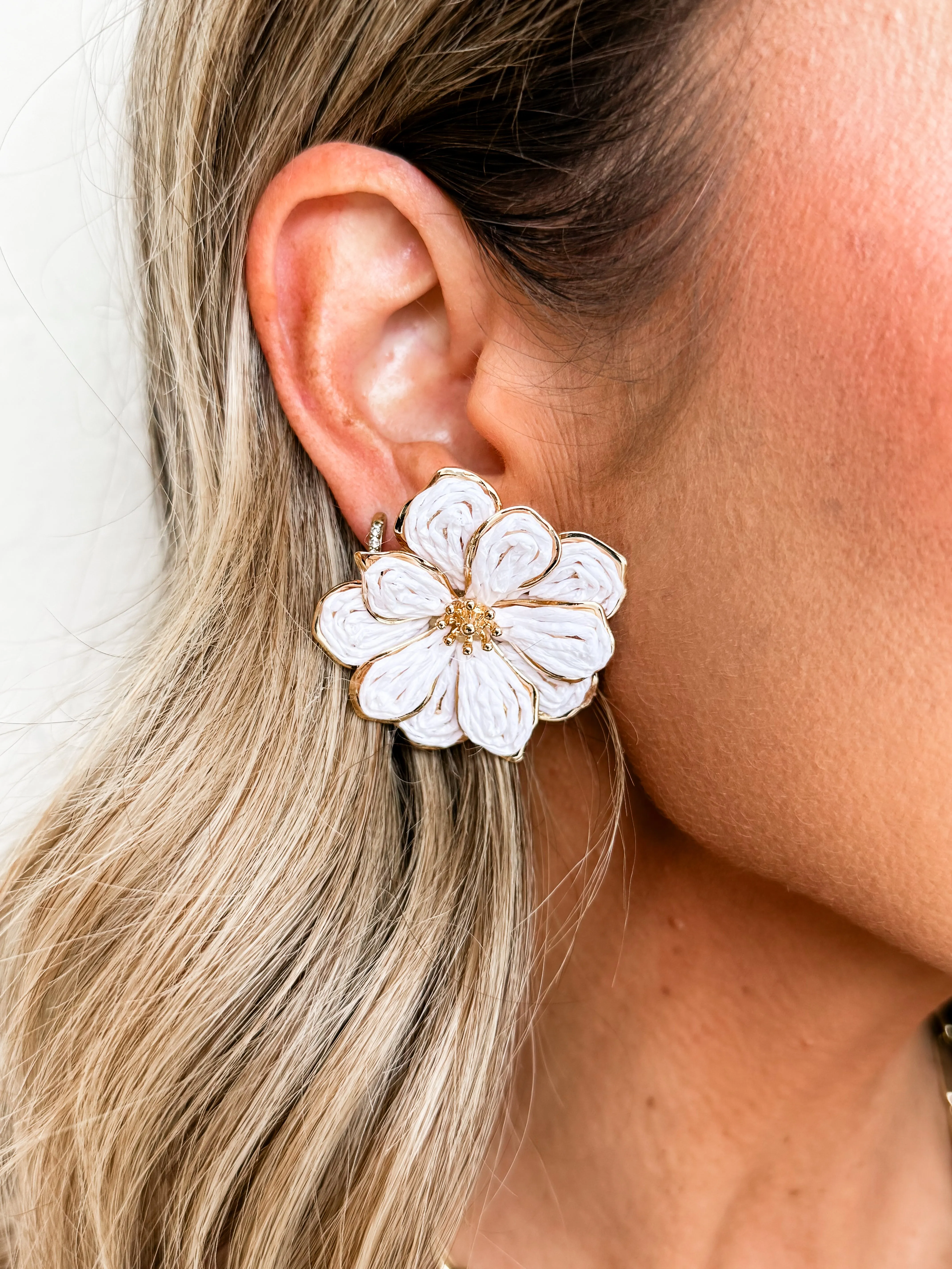 Flower Bomb Statement Stud Earrings-White