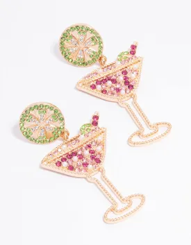 Gold Cocktail & Lime Party Drop Earrings