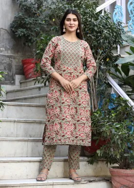 Green Printed Cotton Kurta Pant Set (set of 2)