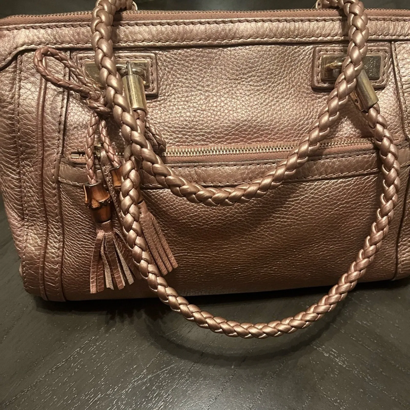 Gucci Metallic Pebble Calfskin Tote Bag