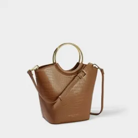 Hallie Hoop Faux Croc Bag in Cognac KLB1944