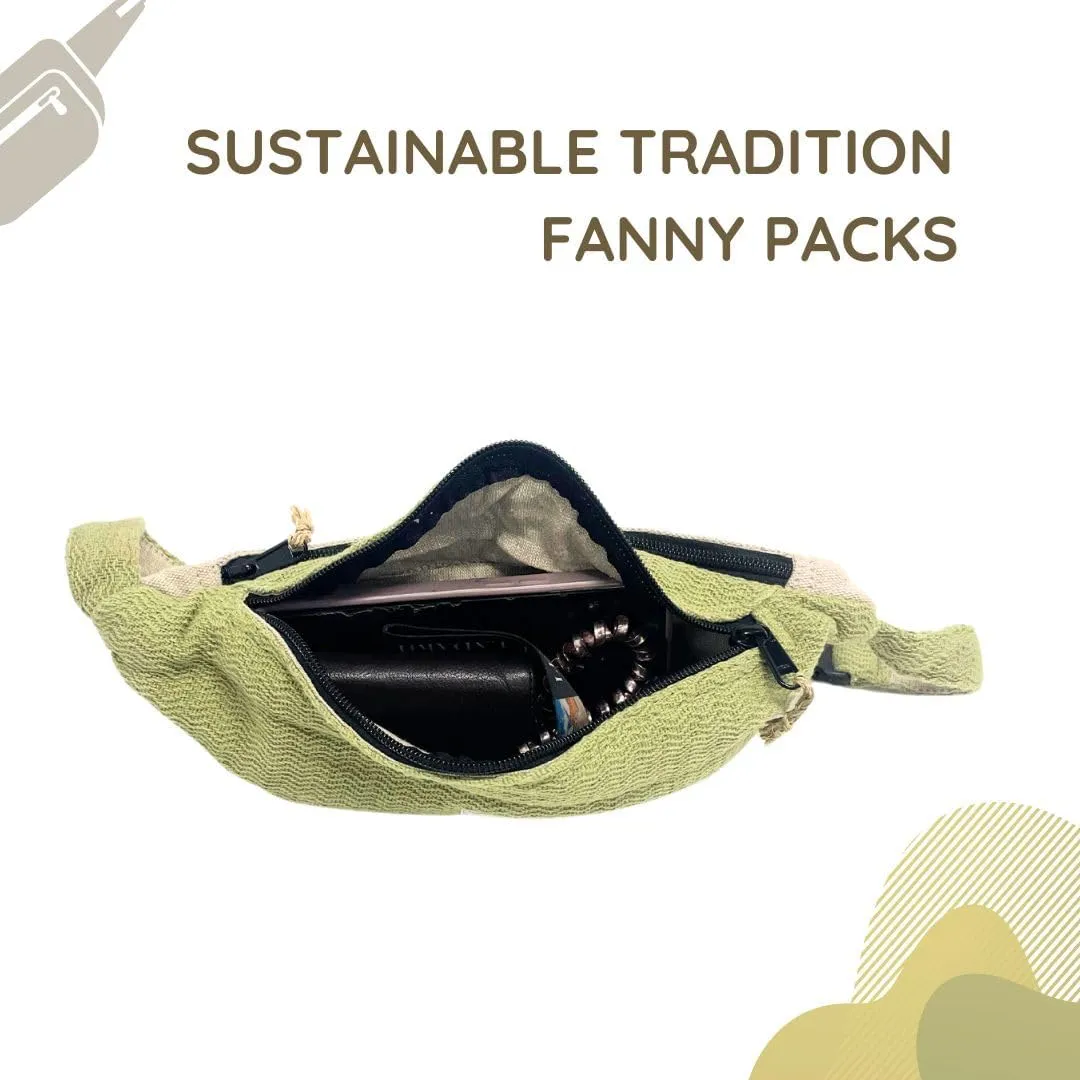Hemp Fanny Pack, Mustard  Lightweight Waist Bag with Adjustable Strap for Travel, Festivals, and Hiking