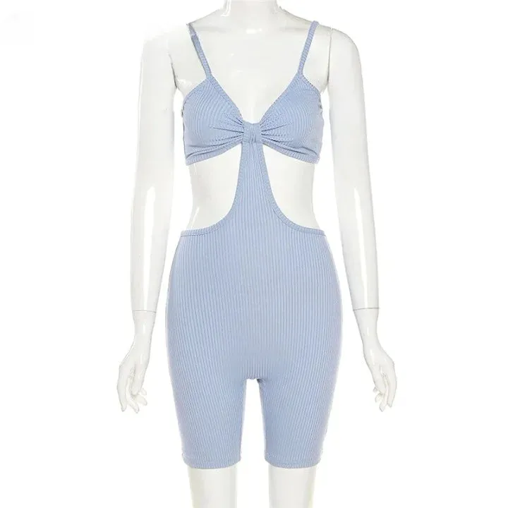 Hollow Out Spaghetti Strap Bodysuits
