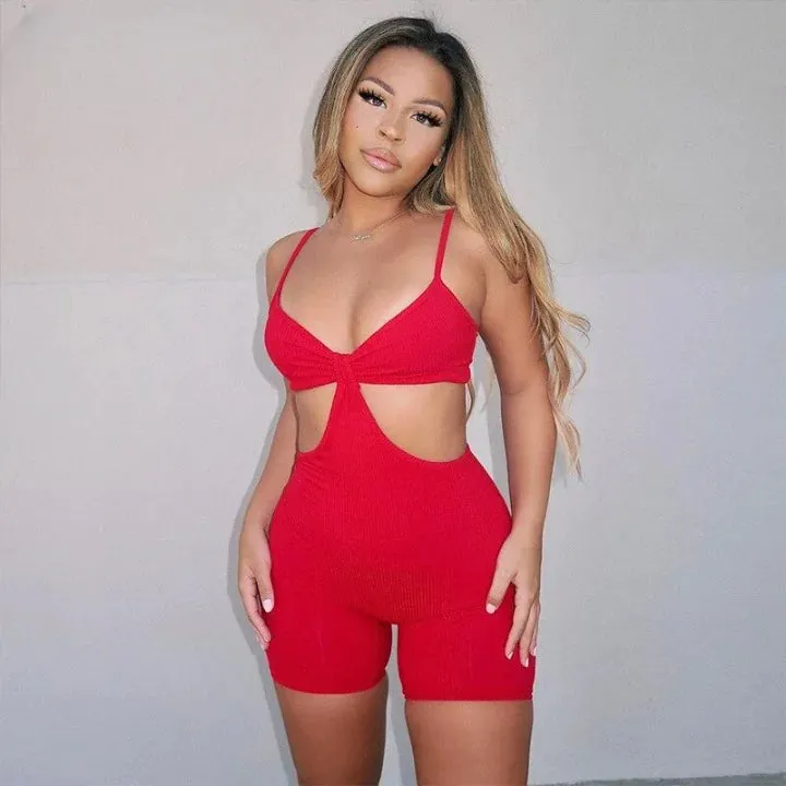 Hollow Out Spaghetti Strap Bodysuits