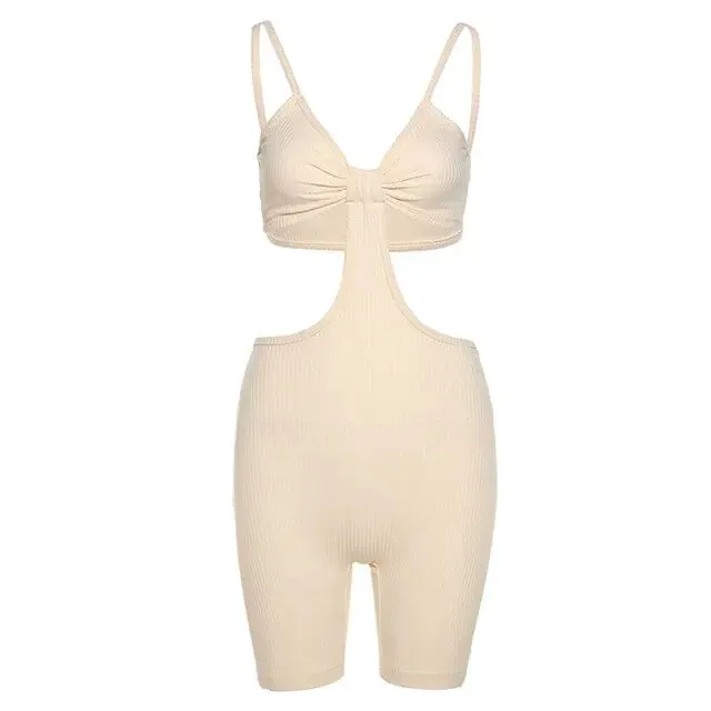 Hollow Out Spaghetti Strap Bodysuits