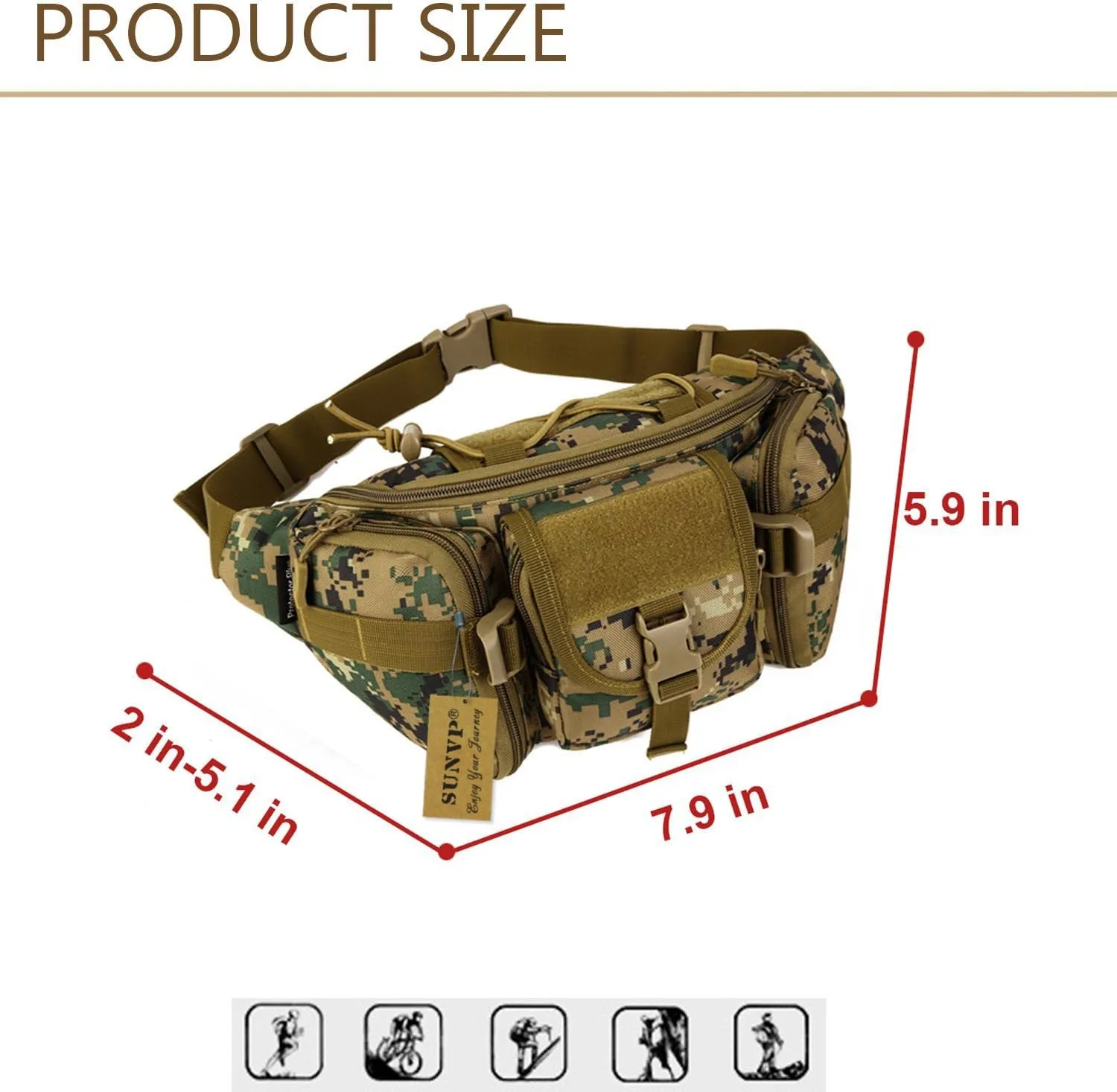 Huntvp Tactical Waist Pack Bag Military Fanny Packs WR Hip Belt Bag Pouch for Hiking Climbing Outdoor Bumbag