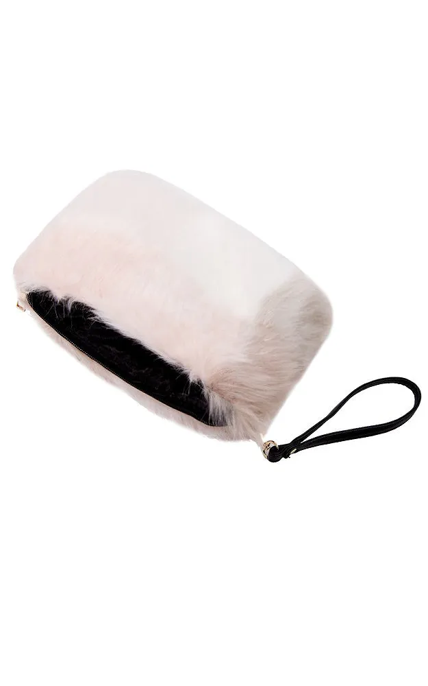 JBG041 Pink Color-block Faux Fur Zip Top Closure w/Detachable Pouch