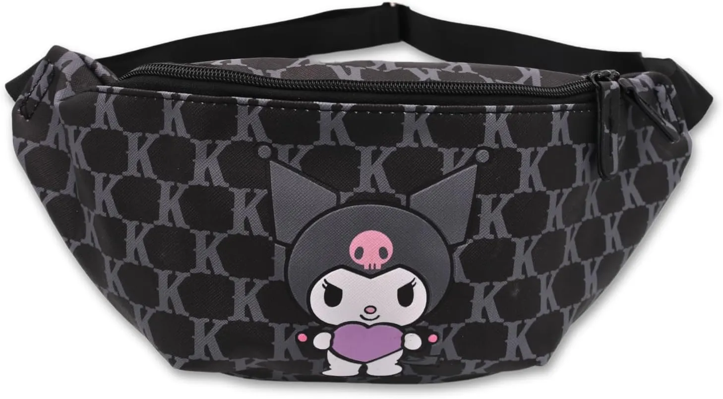 Kuromi Waist Pack Fanny Bag Hipsack Supercute Black Hat Rabbit Character Vegan Leather Lightweight Crossbody Sling Storage for Women Running Purse, Officially Licensed
