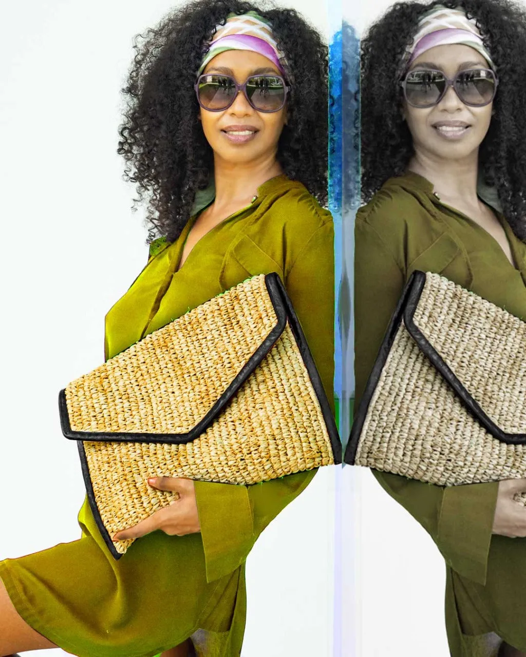LADY RAFFIA ENVELOPE CLUTCH | BLACK