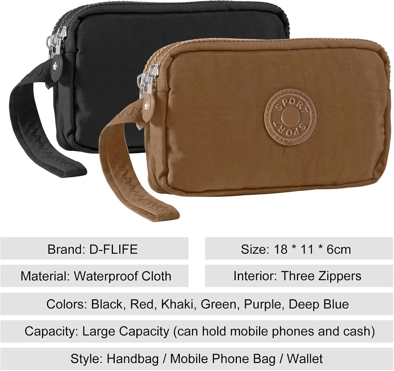 Large Capacity Wristlet Wallet - Women 3 Layers Zipper Oxford Cloth Waterproof Handbag Purse